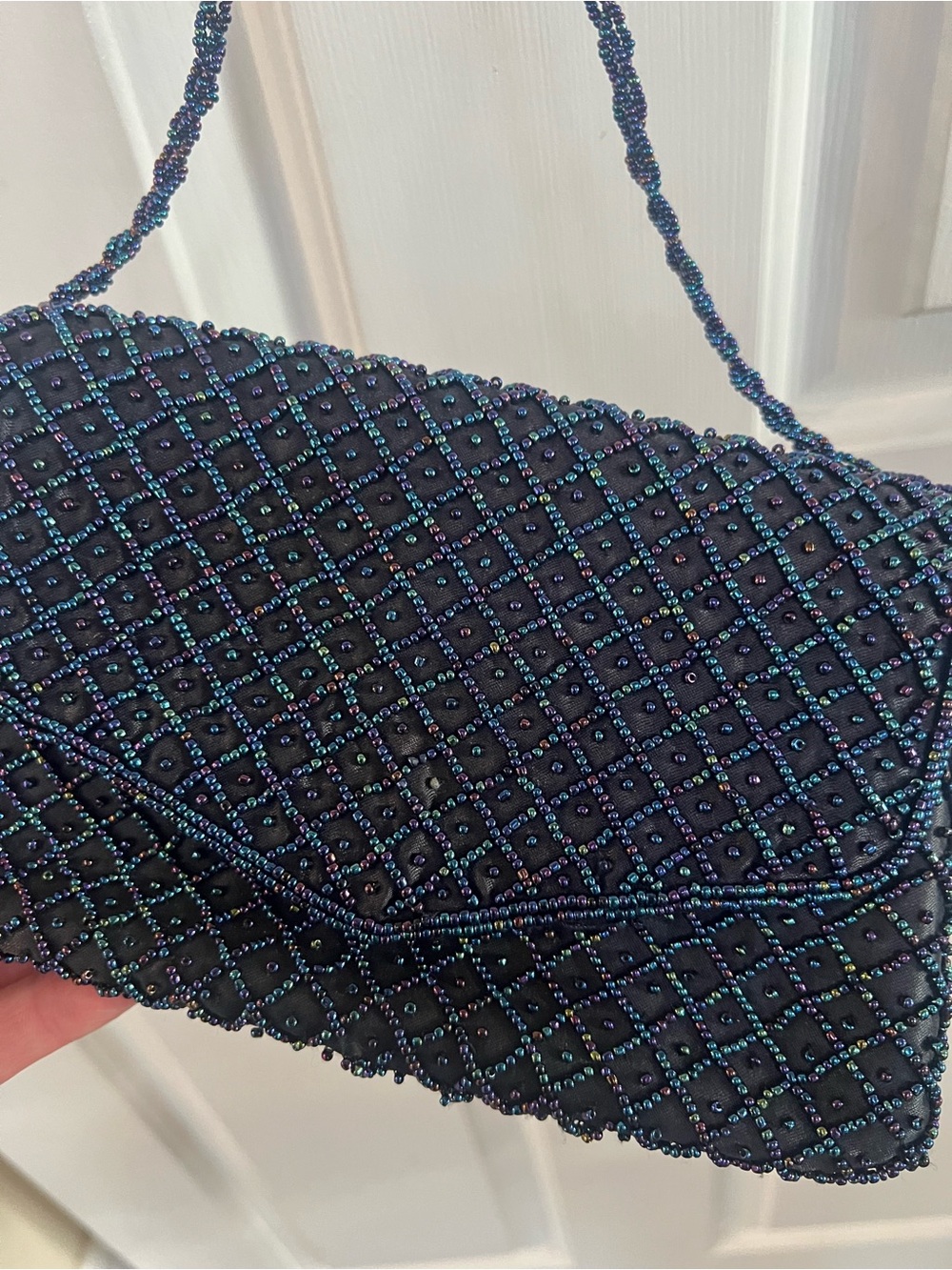 Vintage Beaded Navy Evening Crossbody purse magnetic closure - Picture 2 of 11